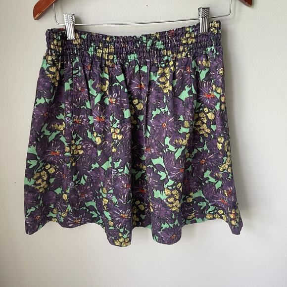 J Crew Womens Skirt Size 4 Purple Floral A-Line‎ Cotton Above Knee Career - Picture 6 of 7